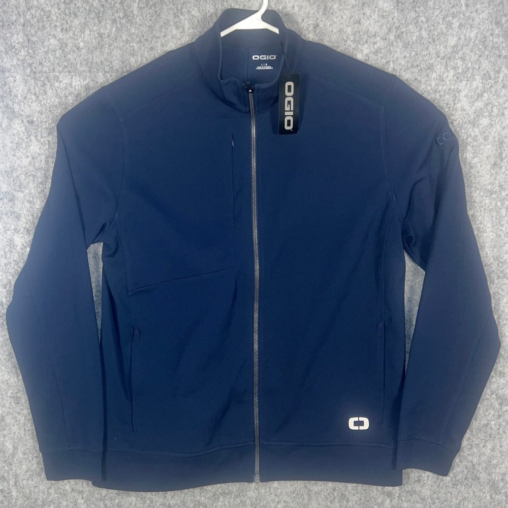 OGIO Men Navy Blue Full Zip Jacket Mock Neck Chest Pocket Large NWT - W/Logo